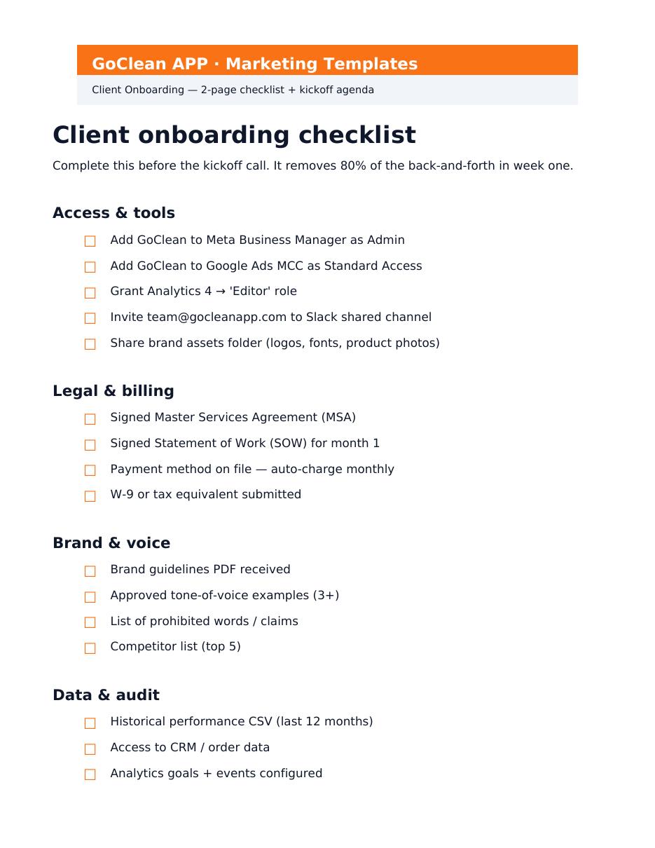 Preview of Client Onboarding Checklist